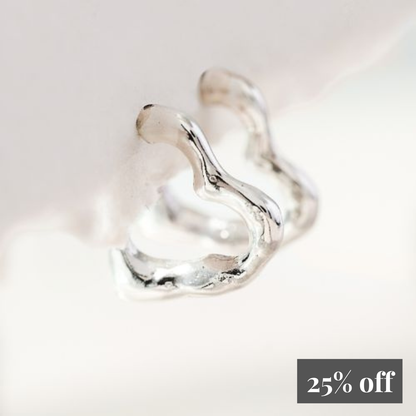 Silver Molten Heart Hoop Earrings