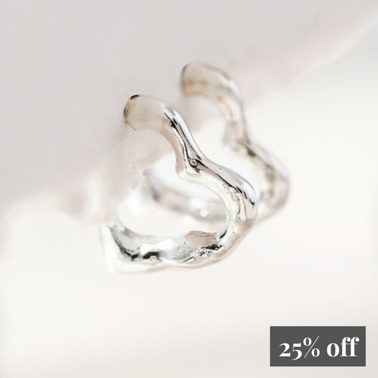 Silver Molten Heart Hoop Earrings