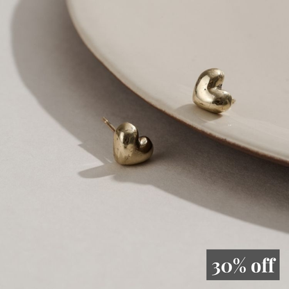 Chunky Puffy Heart 9ct Gold Stud Earrings