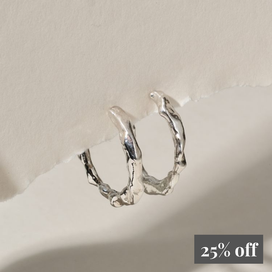 Molten Sterling Silver Hoop Earrings - Medium