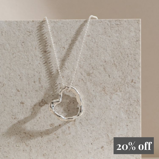 Sterling Silver Molten Large Heart Necklace