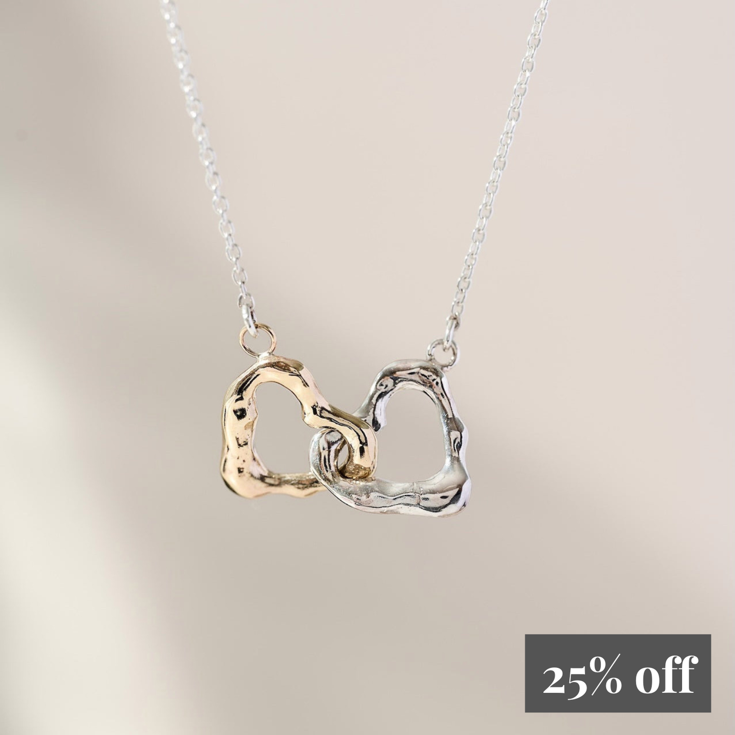 Infinity Heart Necklace 9ct Gold + Sterling Silver