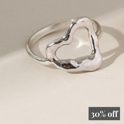 Molten Sterling Silver Heart Ring - Offset Size R