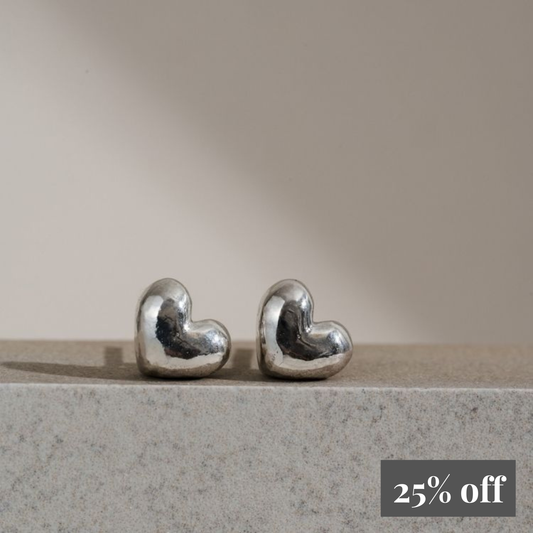 Puffy Sterling Silver Heart Stud Earrings - Chunky