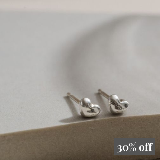Dainty Sterling Silver Puffy Heart Stud Earrings