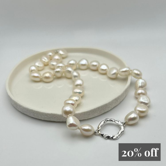 Molten Halo Sterling Silver and Pearl Choker Necklace