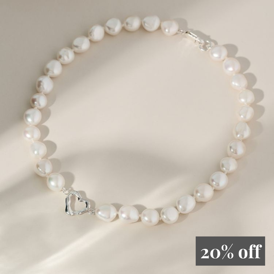 Cultured Pearl Choker with Silver Molten Heart