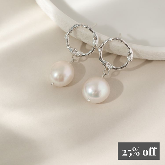 Molten Halo Sterling Silver Pearl Drop Earrings