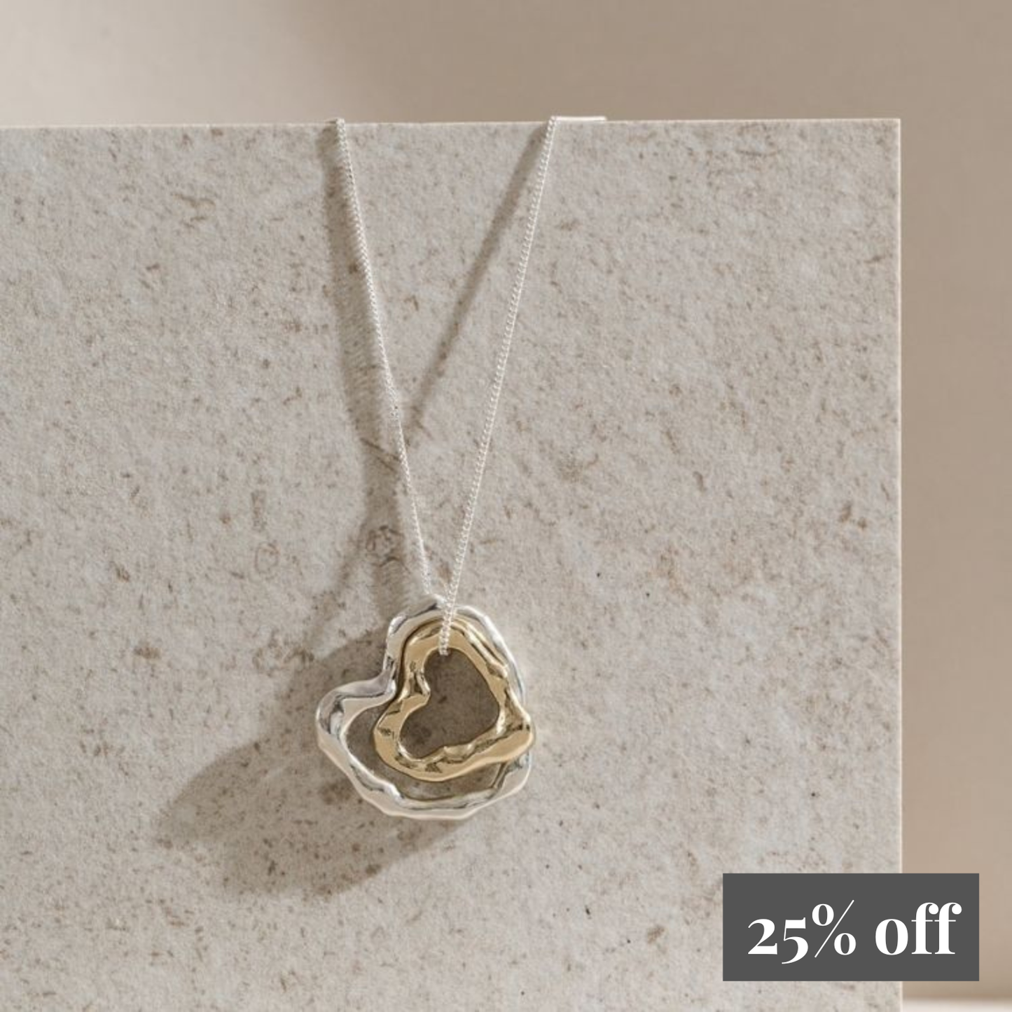 Necklace with Large Silver and Small 9ct Gold Molten Hearts