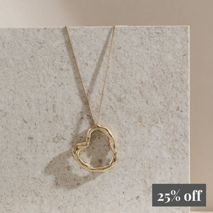Large Molten 9ct Gold Heart Necklace