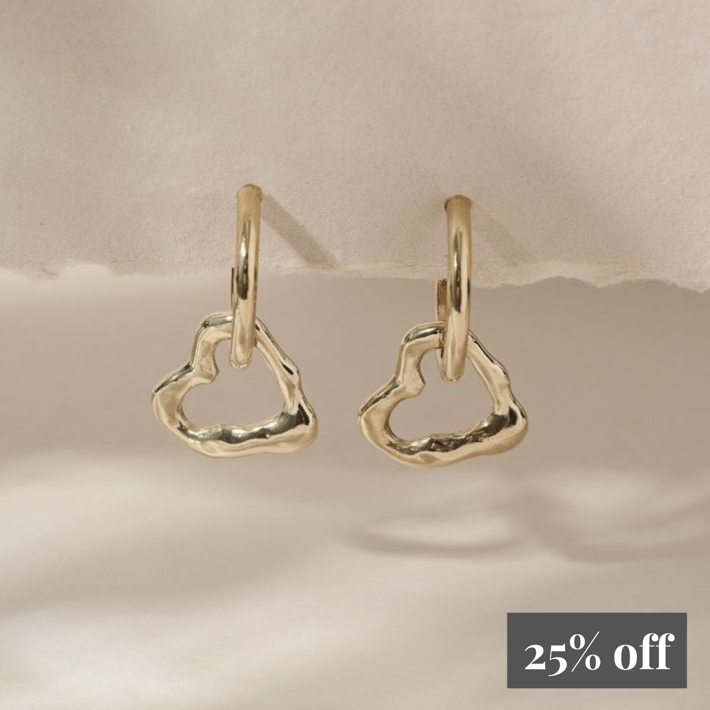 9ct Gold Molten Heart Drop Earrings