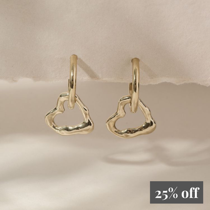 9ct Gold Molten Heart Drop Earrings