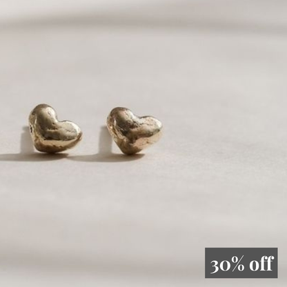 Puffy 9ct Gold Heart Stud Earrings