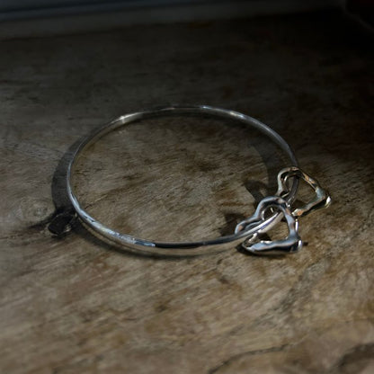 9ct Gold and Sterling silver double Molten Heart charm bangle