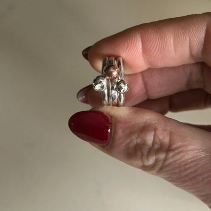 Trio of Sterling Silver and copper bobble stacking rings SIZE M