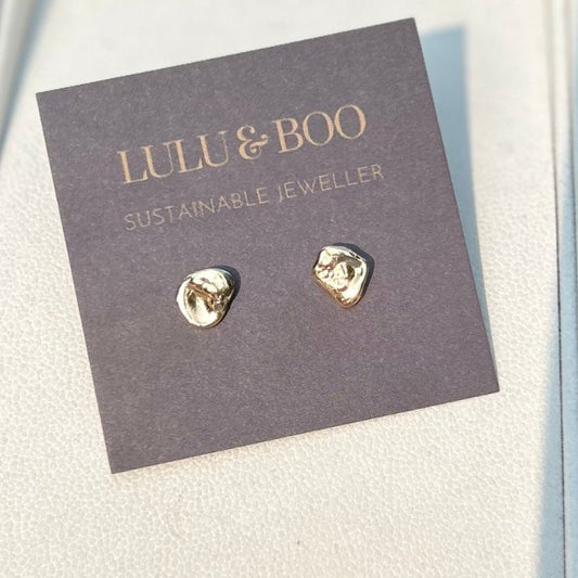 Water Cast 9ct Gold Stud Earrings from Lulu and Boo Jewellery.