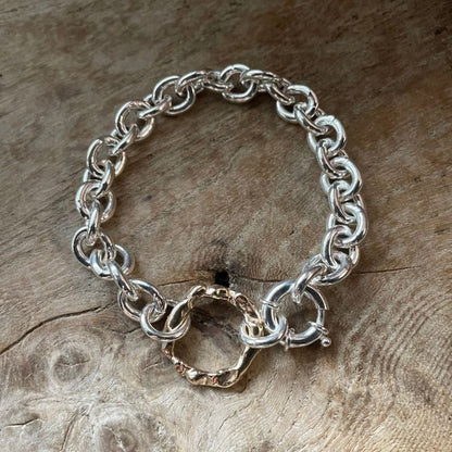 Molten halo chunky bracelet in sterling silver and 9ct gold