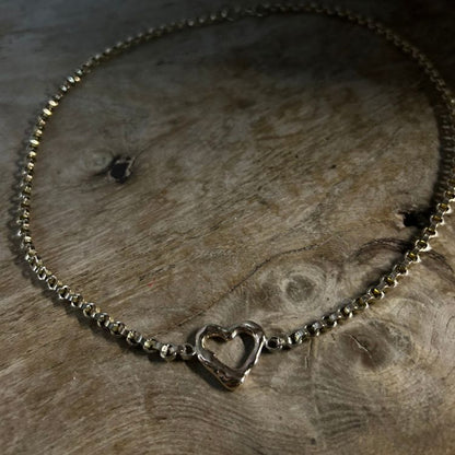 9ct gold heart choker with antique 9ct gold Victorian guard chain.