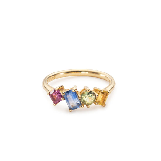 Harlequin cluster 18ct gold 4 sapphire ring