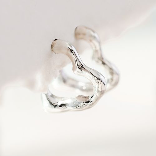 Silver Molten Heart Hoop Earrings