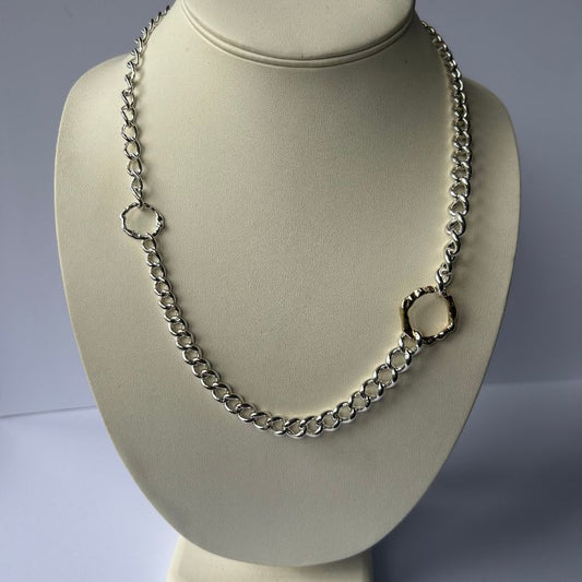 Sterling silver vintage necklace with L&B molten 9ct gold medium halo and  small silver halo
