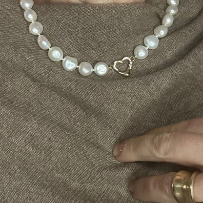 Cultured pearl and 9ct gold Molten Heart Choker