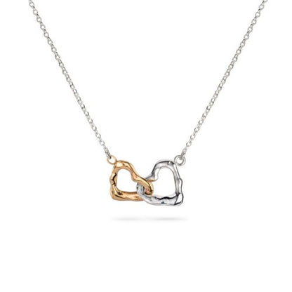 Infinity Interlocking Heart Necklace 9ct Gold + Sterling Silver