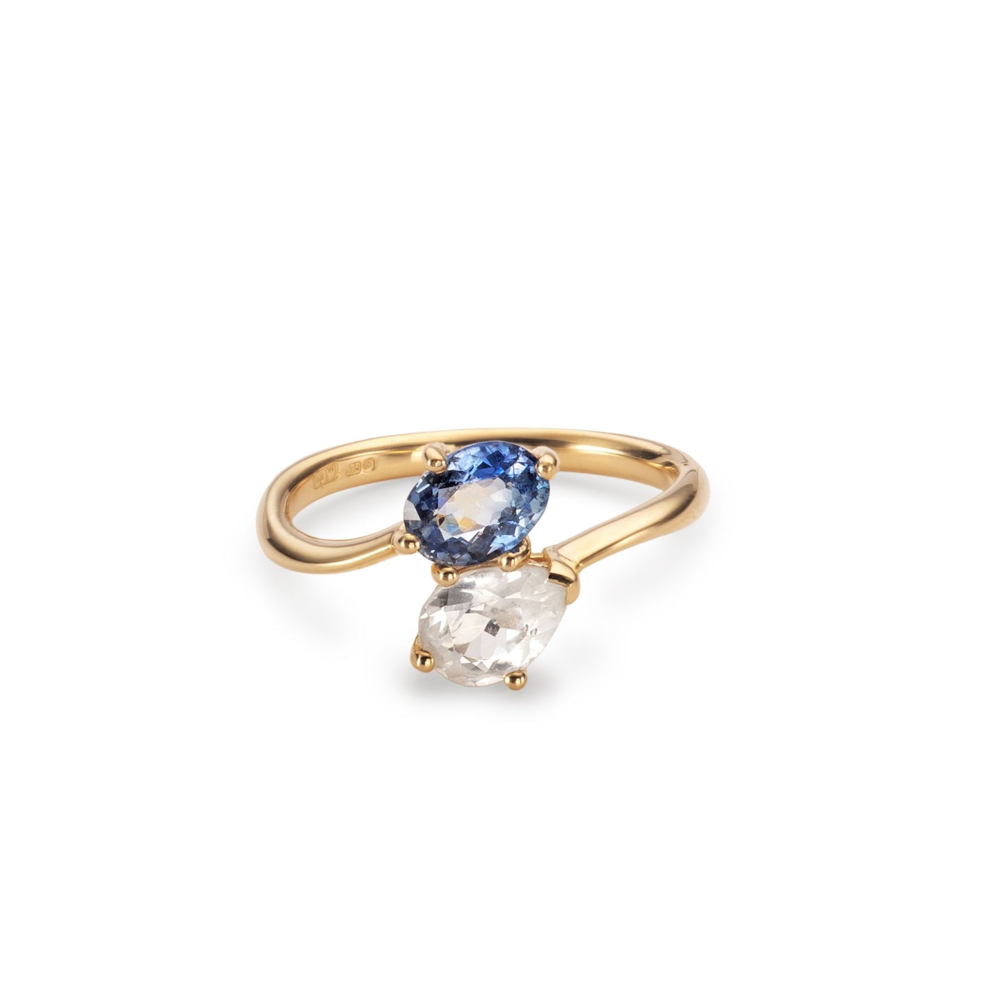 Blue and White Sapphire Moi et Toi 18ct Gold Ring
