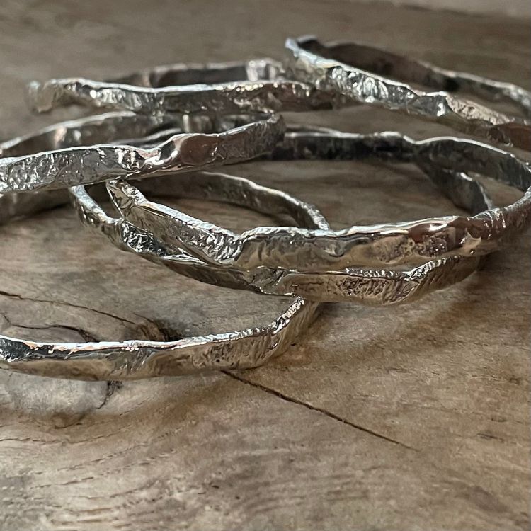 Reticulated molten sterling silver bangle