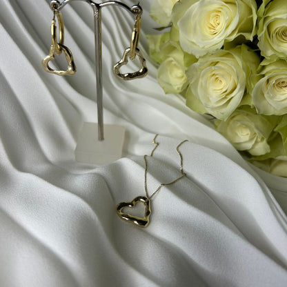 9ct Gold Molten Heart Drop Earrings