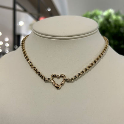 9ct gold heart choker with antique 9ct gold Victorian guard chain.