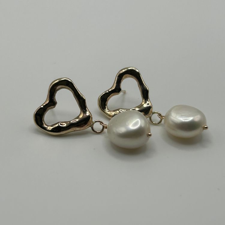 Molten Heart 9ct Gold Pearl Drop Earrings from Lulu and Boo.