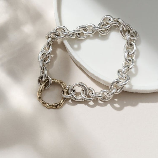 Molten halo chunky bracelet in sterling silver and 9ct gold