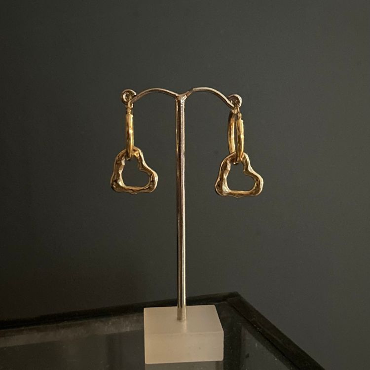 Molten 9ct gold heart drop earrings