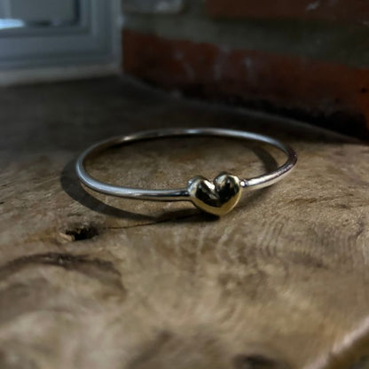 Puffy heart 9ct gold and sterling silver bangle.