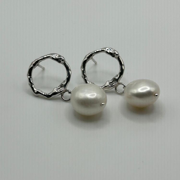 Molten Halo Sterling Silver Pearl Drop Earrings