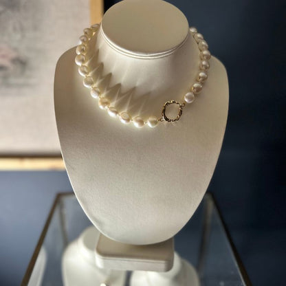 Cultured Pearl Choker with signature 9ct Gold molten Halo