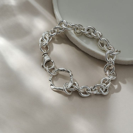 Molten halo chunky bracelet in silver