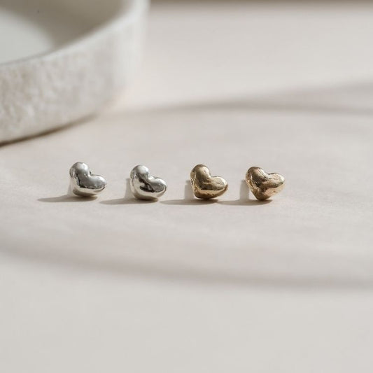 9ct gold puffy heart stud earrings.
