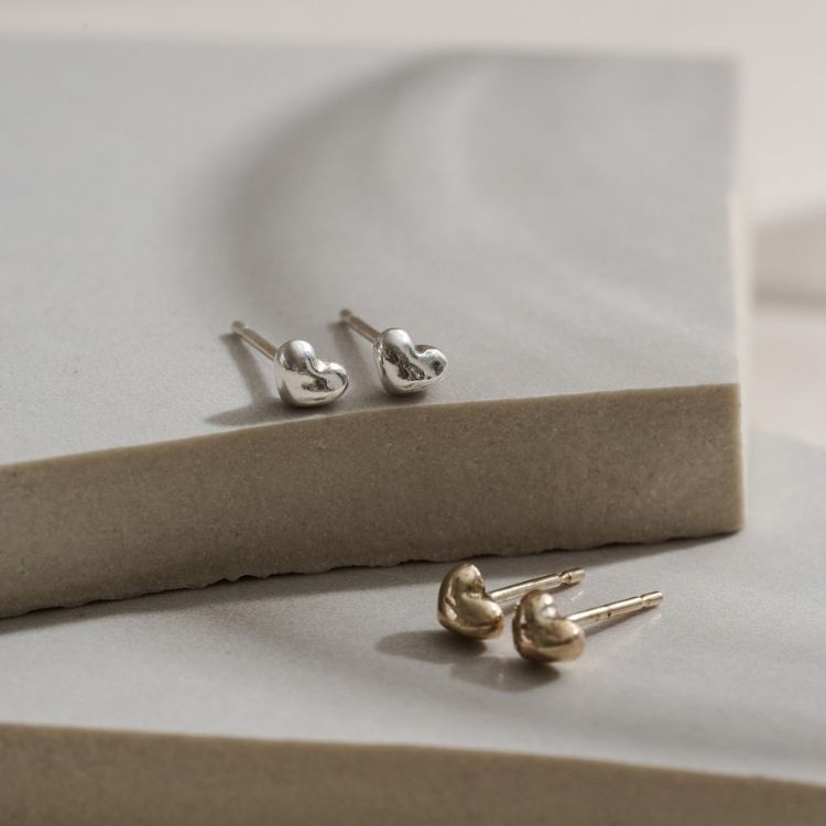 A pair of Puffy 9ct Gold Heart Stud Earrings from Lulu and Boo Jewellery.