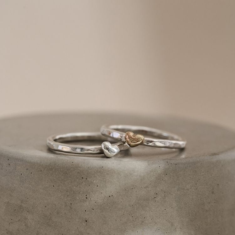 Puffy Heart Sterling Silver and 9ct Gold Stacking Rings from Lulu and Boo Jewellery.