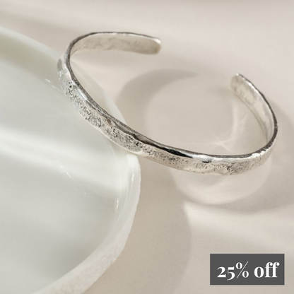 Men's Luna Textured Slim Silver Cuff Bracelet