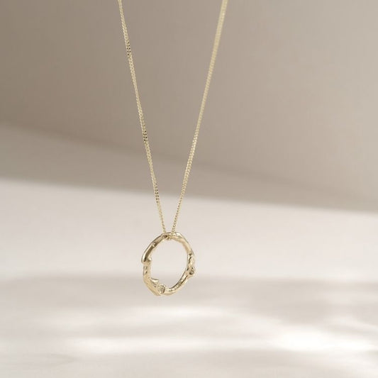 Small 9ct Gold Molten Halo Necklace