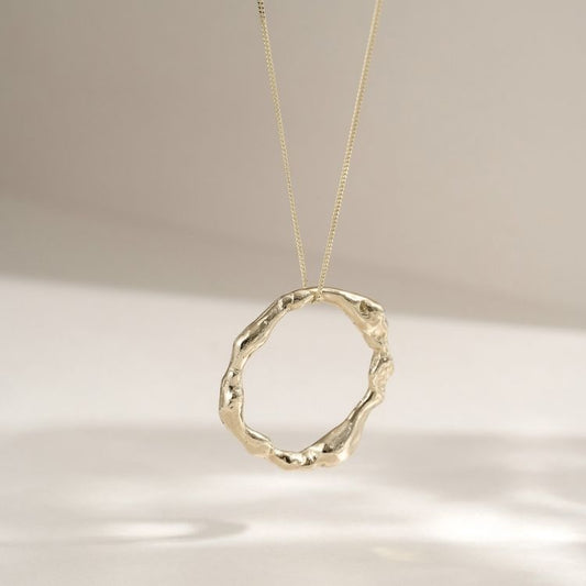 Large 9ct Gold Molten Halo Necklace