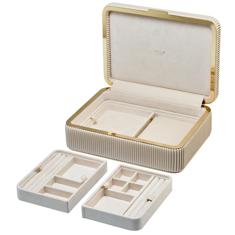 Wolf Bella Luxury Jewellery Box in Bone for sale at Lulu and Boo Jewellery.