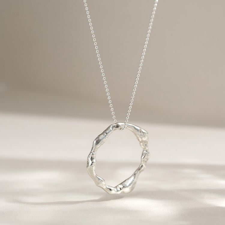 Large Molten Sterling Silver Halo Necklace