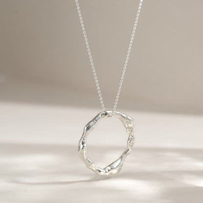 Large Molten Sterling Silver Halo Necklace