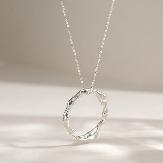 Large Molten Sterling Silver Halo Necklace
