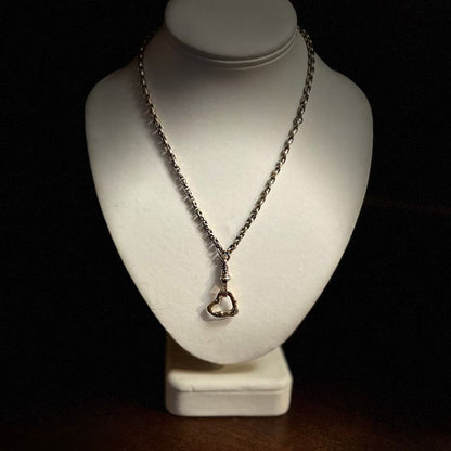 Antique 9ct gold chain with albert clasp and molten heart or molten halo pendant.