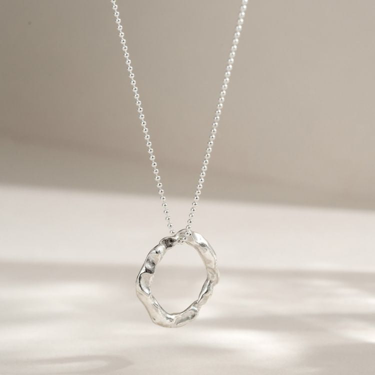 Medium Molten Sterling Silver Halo Necklace
